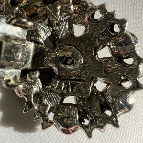 Signed Art Vintage Rainbow Enamel Gold Tone Starburst Estate Clip On Earrings - Picture 9 of 10